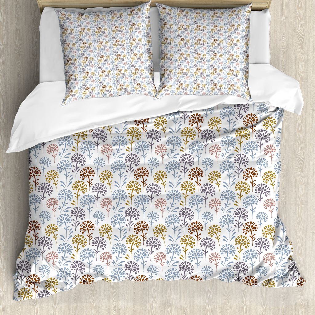 ABAKUHAUS Botanik Bettbezug Set für Einzelbetten, Abstrakte Blumen-Kunst-Blooming, Milbensicher Allergiker geeignet mit Kissenbezug, 155 cm x 220 ...