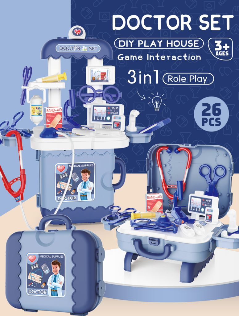 D&I Arztkoffer 3in1 Rollenspiel Doktorset Doktorspiele mobiles Arzt Set mehrteilig / Kinderspielzeug für Kinder ab 3 Jahre