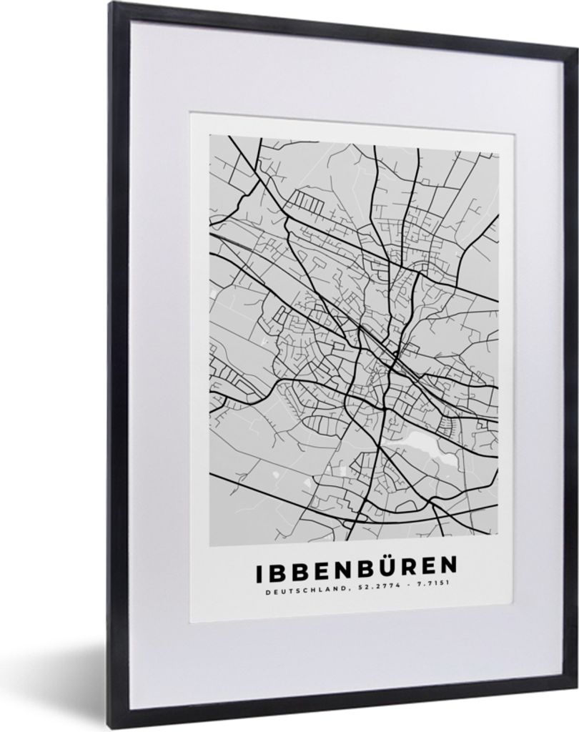 MuchoWow Gerahmtes Poster Deutschland - Karte - Ibbenbüren - Stadtplan 30x40 cm - Poster mit Schwarzem Bilderrahmen Wandposter Rahmen Foto Bilde...