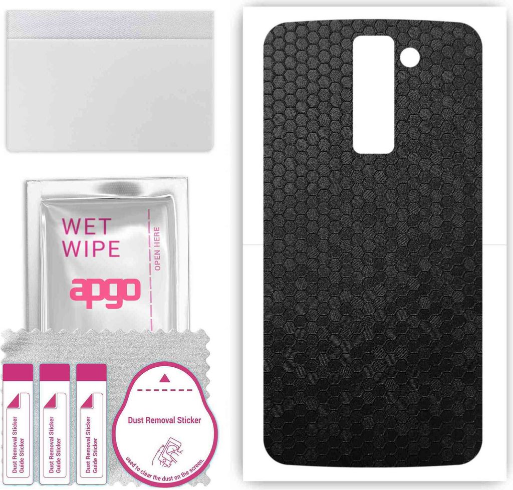 apgo Rückseite Schutzfolie, Skin, kompatibel mit LG K10, Hinten Displayschutzfolie aus Vinylfolie, kratzfest, einfache Montage - Schwarze Honigwabe