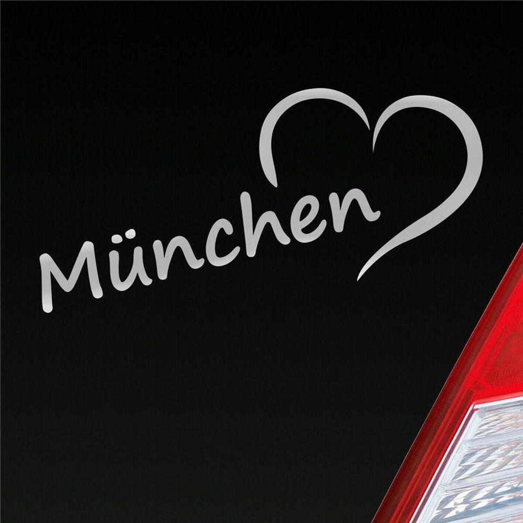 Auto Aufkleber München Herz Heart Stadt Auto Liebe Love 19x8 cm Silber Sticker Heckscheibenaufkleber