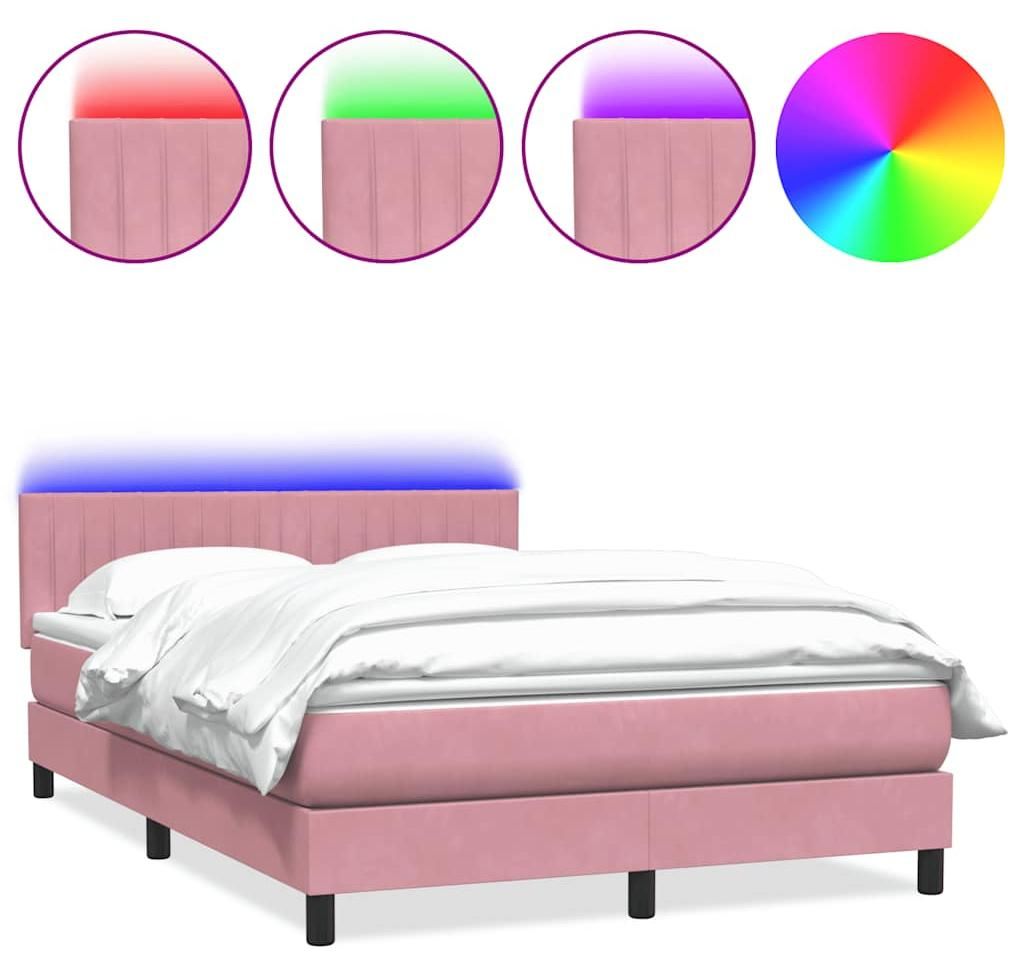 vidaXL Boxspringbett mit Matratze & LED Rosa 160x220 cm Samt