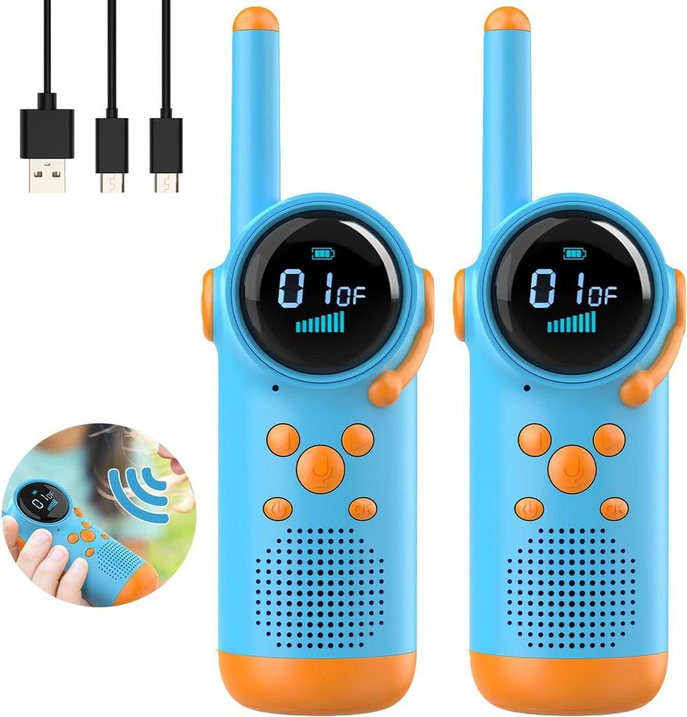 2er Set Kinder Walkie Talkies Outdoor Spielzeug, Wiederaufladbar walkie talkie, kinder handy mit LED Taschenlampe, 3–12 Jahre