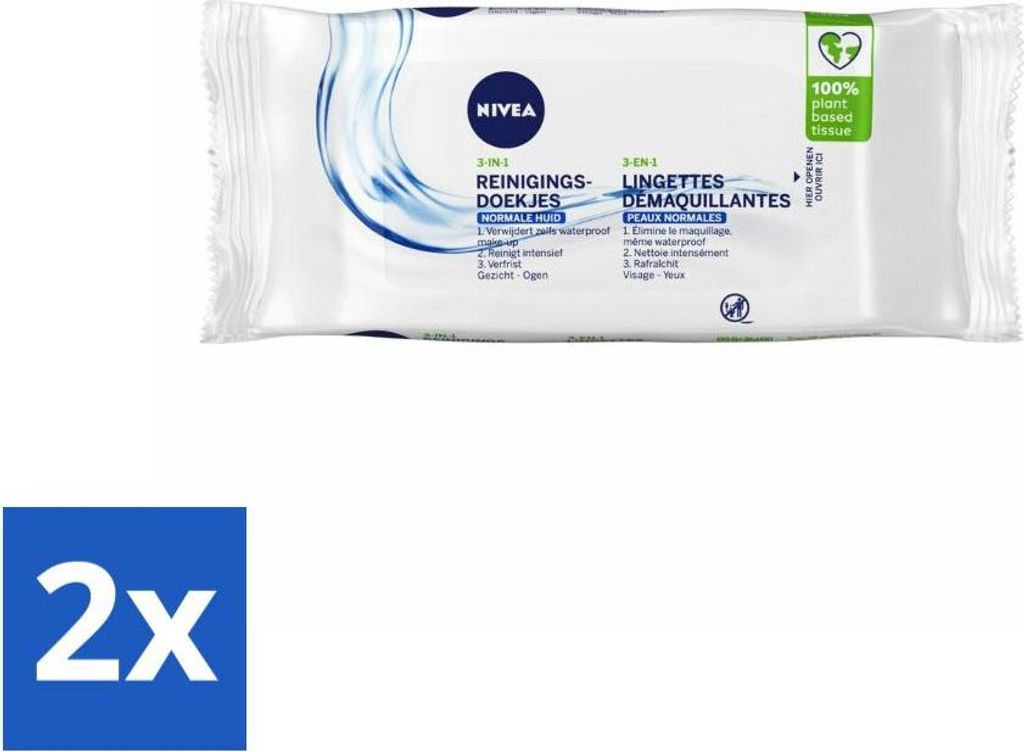 NIVEA - Reinigungstücher - Erfrischend - Entfernt wasserfestes Make-up - 7 Tücher - Vorteilspack - 2 Stücke
