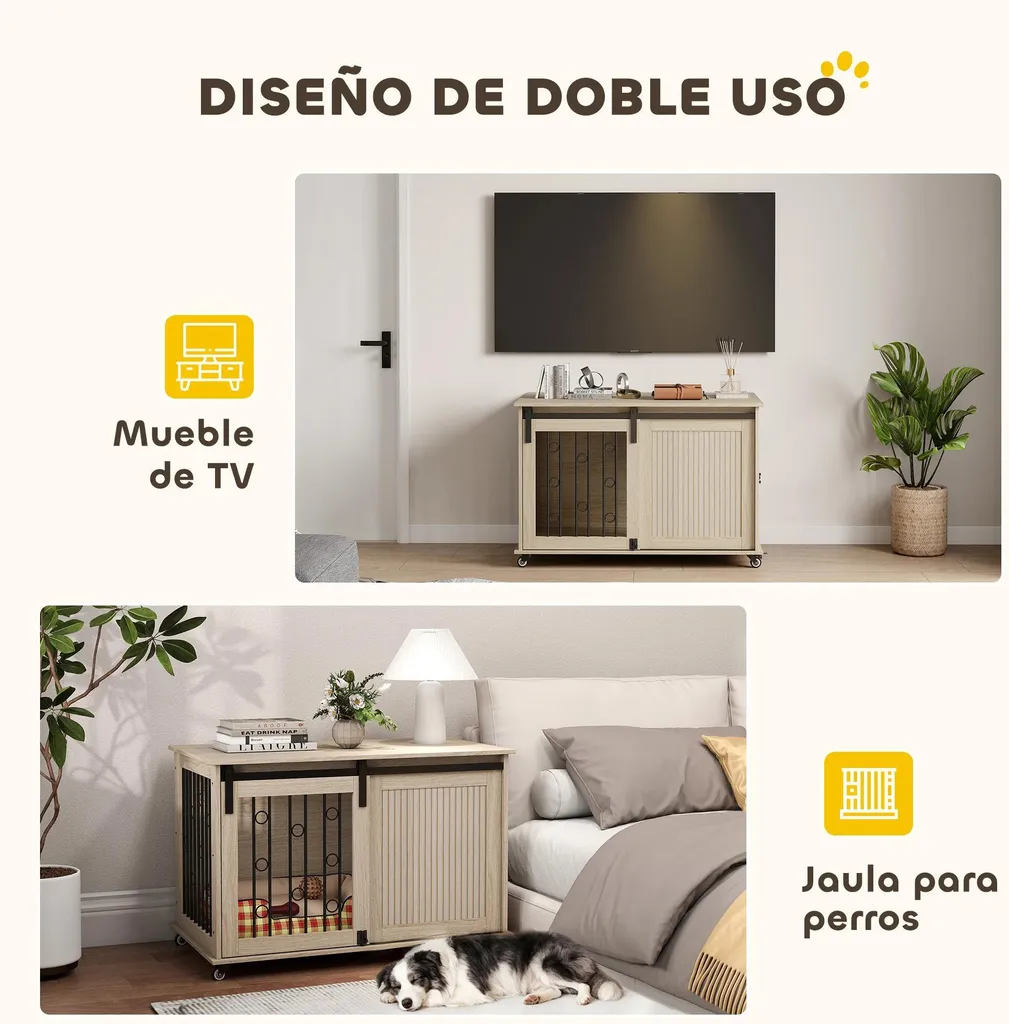 Cage Chien Robuste 100cm - Table d'appoint Verrouillable en Bois Chêne