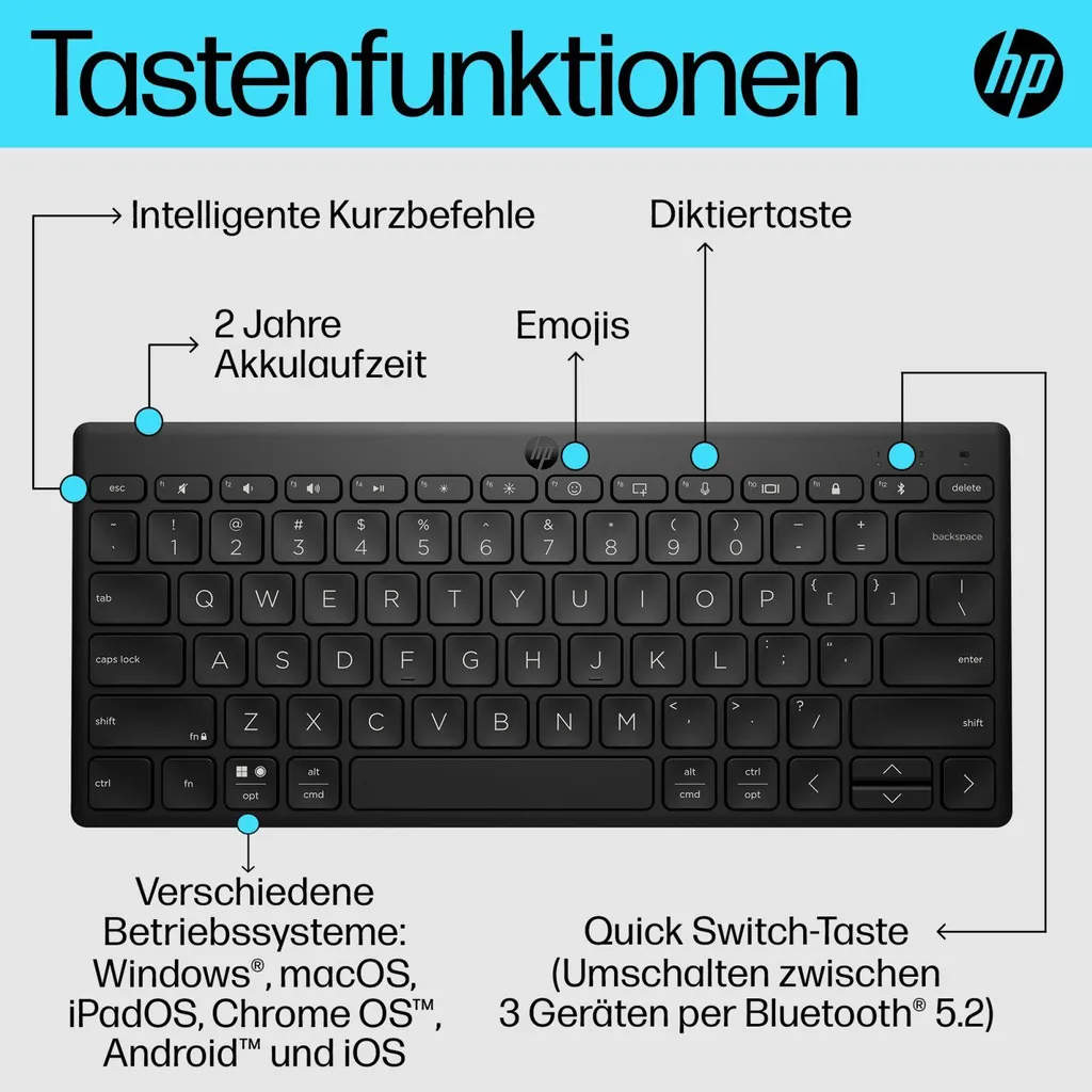 Clavier Bluetooth HP 350 Compact Noir idéal pour Télétravail et Voyages - 9