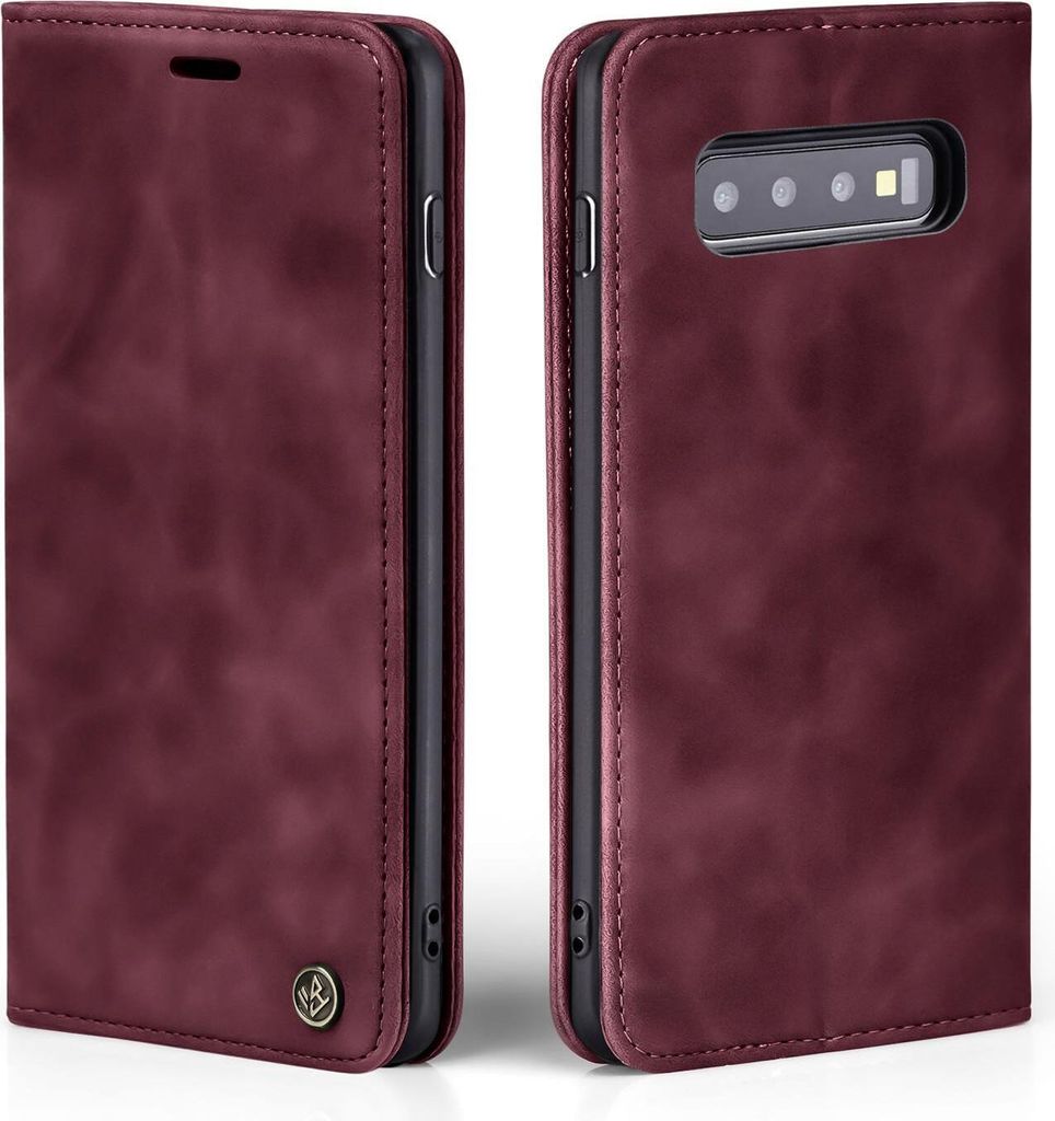 Handy Hülle für Samsung Galaxy S10 Klapphülle Bookcase Flip Cover Handy Tasche Etui Farbe: Weinrot