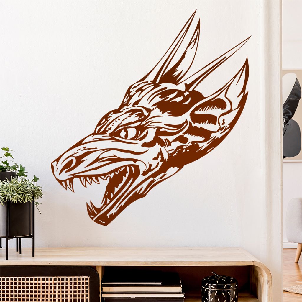 Drachen Kopf Wandtattoo in 6 Größen - Wandaufkleber Wall Sticker - Dekoration, Küche, Wohnzimmer, Schlafzimmer, Badezimmer