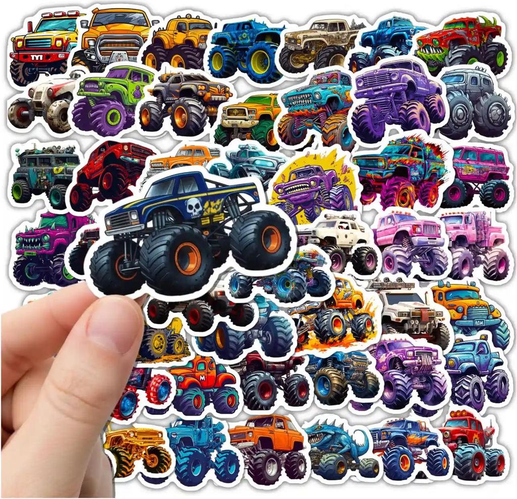 Monster-Truck-Aufkleber-Set, 50 bunte Aufkleber zum Selbermachen für Kinder