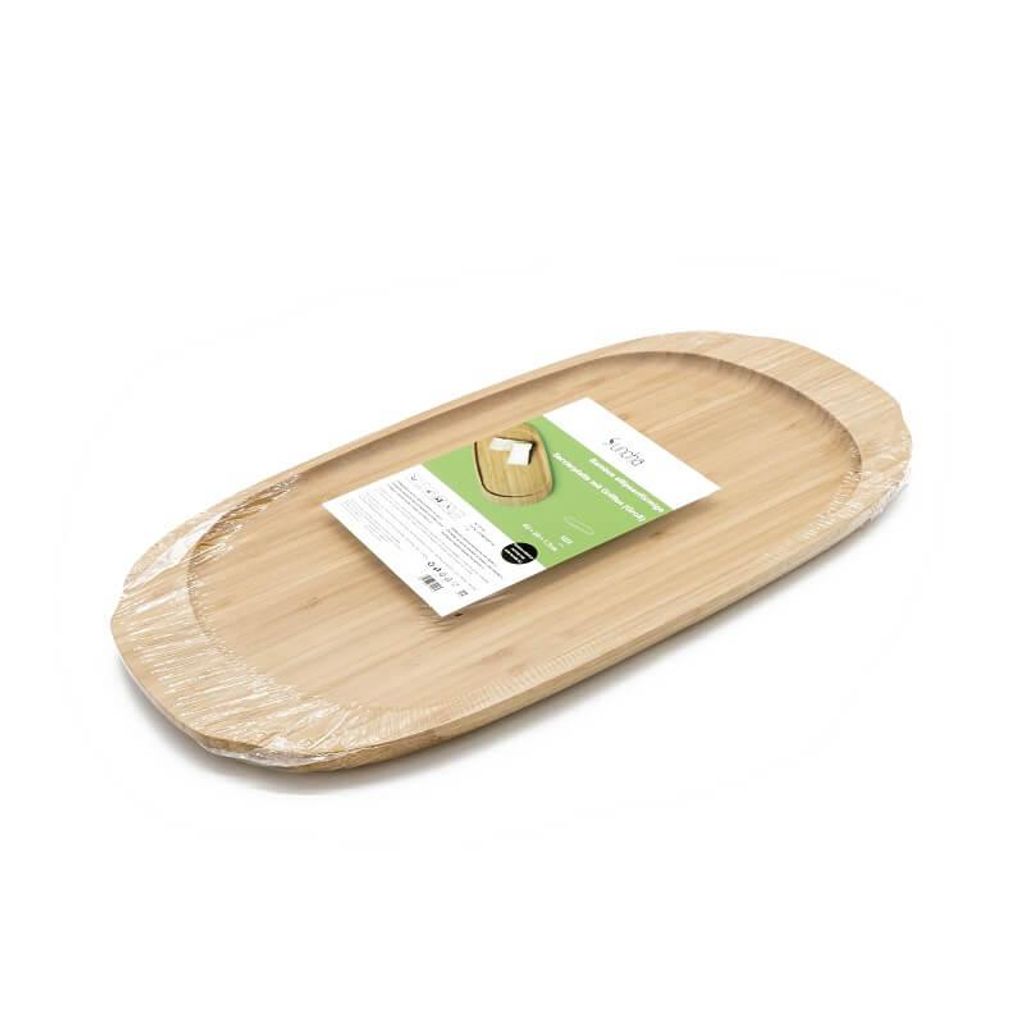 SUNCHA Schneidebrett Bambustablett ellipsenfoermig Servierplatte Serviertablett Snacktablett Frühstückstablett Tablett Bambus 200×400×17mm