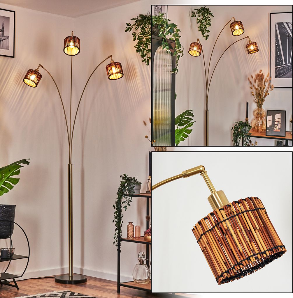 Obenetto Stehlampe aus Metall/Bambus in Schwarz/Messing gebürstet/Natur
