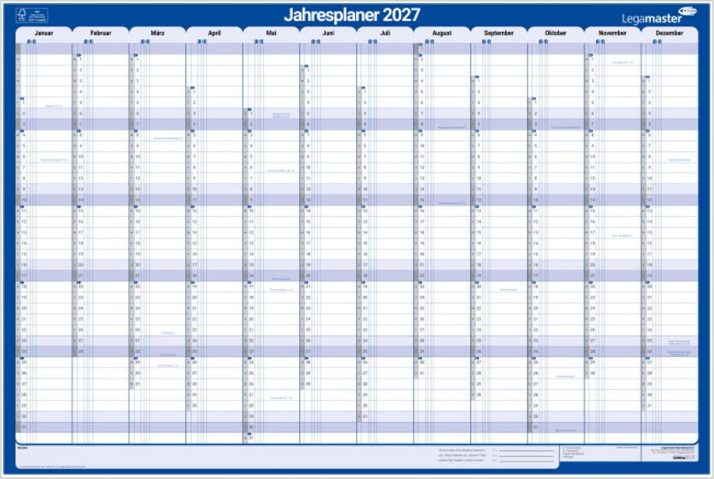 Legamaster persönliche Jahresplaner aufgerollt 60x90cm DE 2026, 900 mm, 600 mm, 125 g, 85 mm, 650 mm, 85 mm