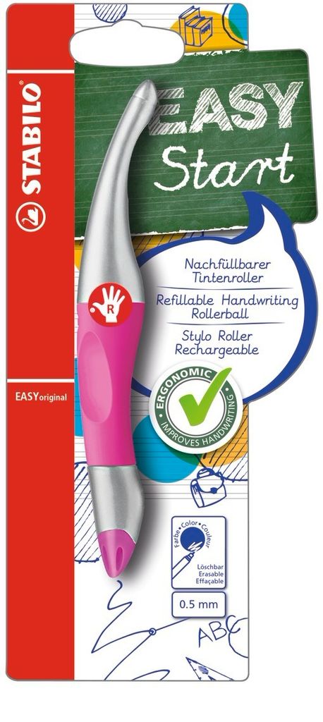 Ergonomischer Tintenroller für Rechtshänder - STABILO EASYoriginal metallic in neonpink/meltallic - Einzelstift - Schreibfarbe blau (löschbar) -...