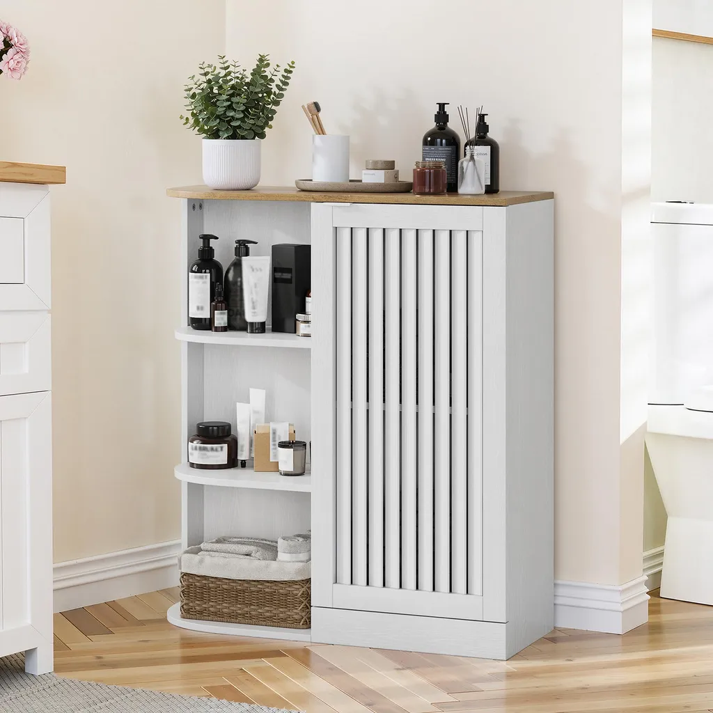 Armoire d’Angle OKWISH en MDF Blanc 68x25x76 cm avec Portes en Treillis