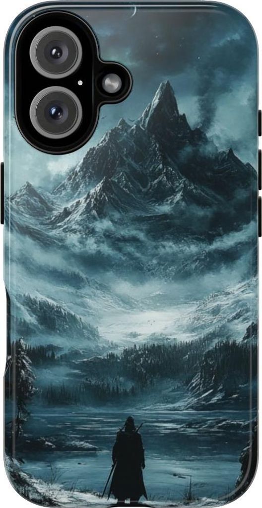 Geheimnisvolle Berglandschaft mit einsamer Gestalt – Hülle Kompatibel mit iPhone 16