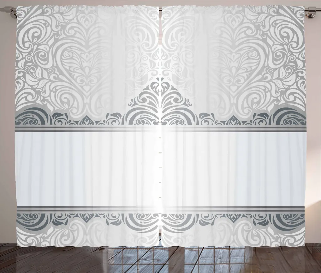 ABAKUHAUS Rideau en Damas Rustique Fleurs Vintage 280x225 cm Gris