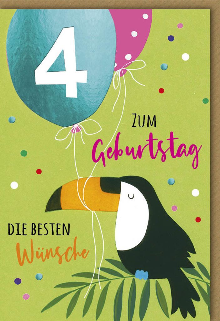 4. Geburtstag - Glückwunschkarte im Format 11,5 x 17 cm mit Umschlag