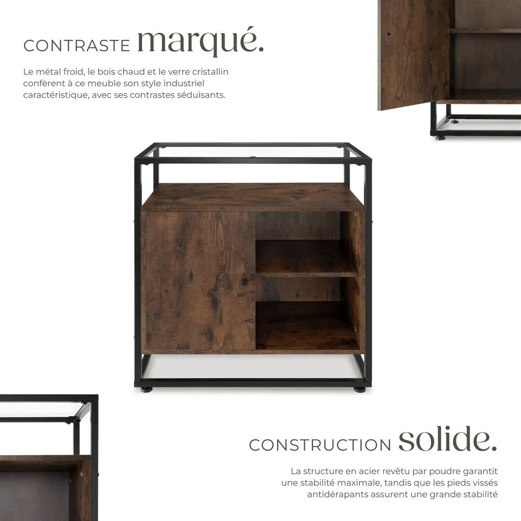 Commode rustique en bois foncé 70cm - Design industriel et robuste - 3