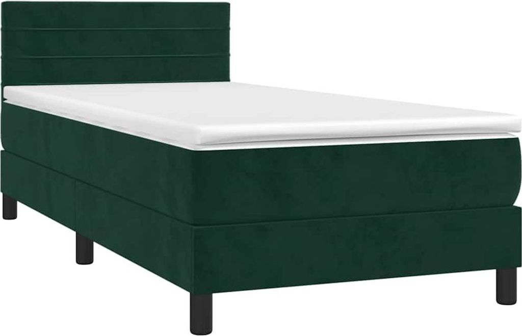 vidaXL Boxspringbett mit Matratze Dunkelgrün 90x200 cm Samt