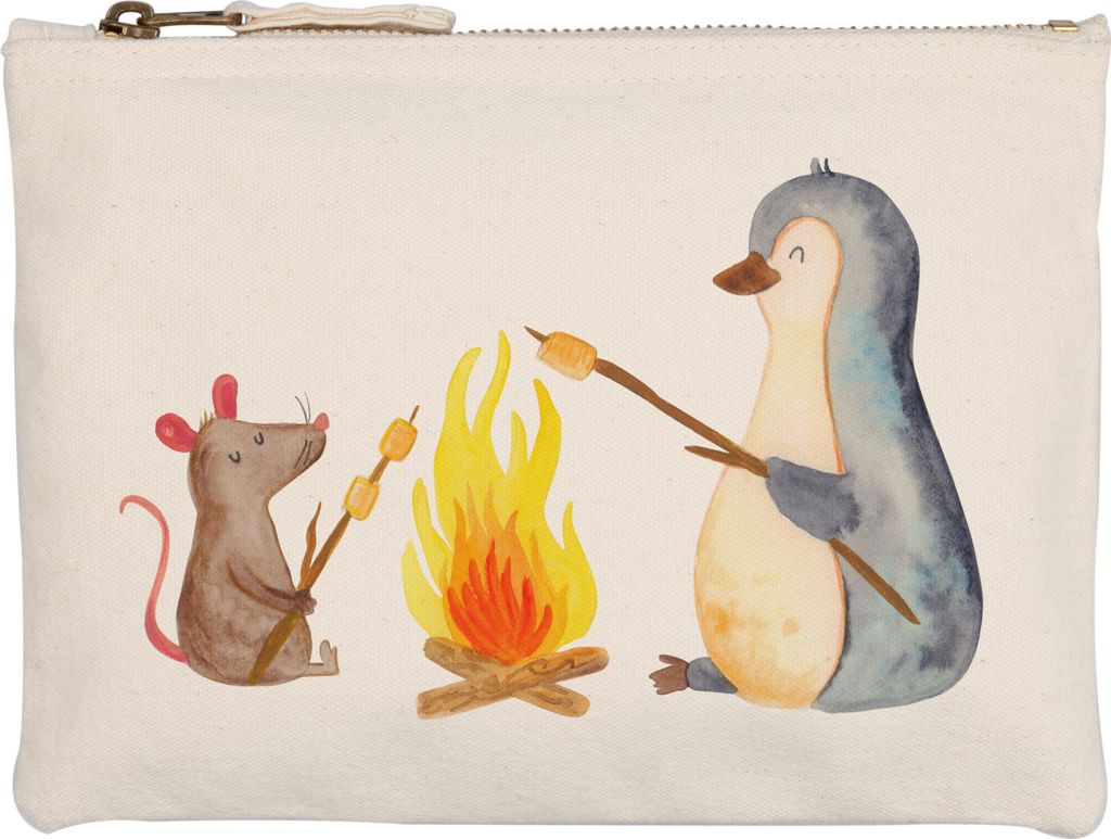 Mr. & Mrs. Panda Kulturbeutel Pinguin Lagerfeuer Grösse XL Große - Weiß - Geschenk, Job, beauty case, Feuer, Mäppchen, Federmappe, Kulturtasche...