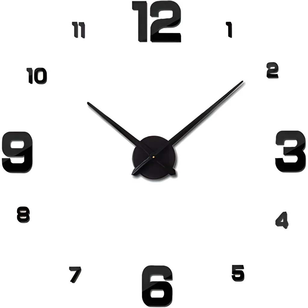 Grande horloge murale adhésive 3D noire - Déco design pour salon ø70 cm