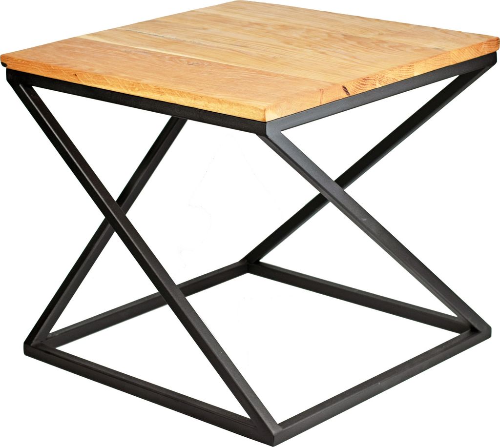 Yulka Industrial Couchtisch Beistelltisch Mit Eichenholzplatte | aus Metall Industrial-Style Loft Handgefertigt