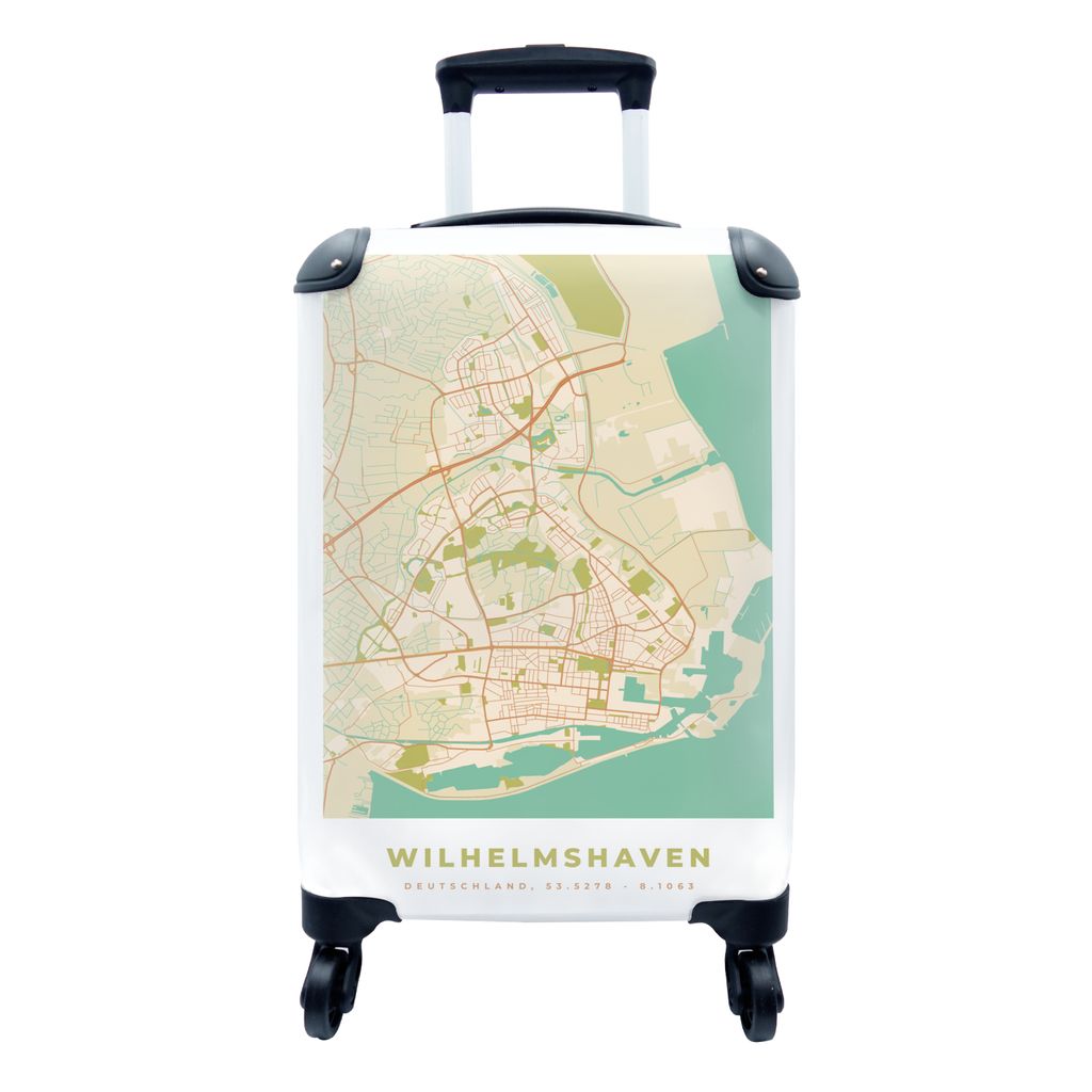 MuchoWow Koffer Handgepäck Trolley Rollkoffer Kleine Reisekoffer mit 4 Rollen - Wilhelmshaven - Vintage - Karte - Stadtplan - Cabin Size < 55x40...
