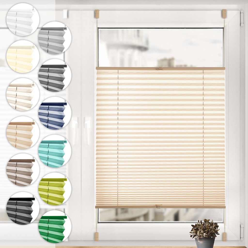 Sonello Plissee Klemmfix ohne Bohren 55cm x 120cm Beige Faltrollo Plisseerollo Jalousie für Tür & Fenster Blickdicht Sichtschutz Sonnenschutz Fer...