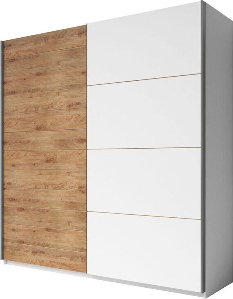 Schwebetürenschrank Galaxy Kleideschrank 200x61x210cm Weiß Eiche Beaufort 2-türig