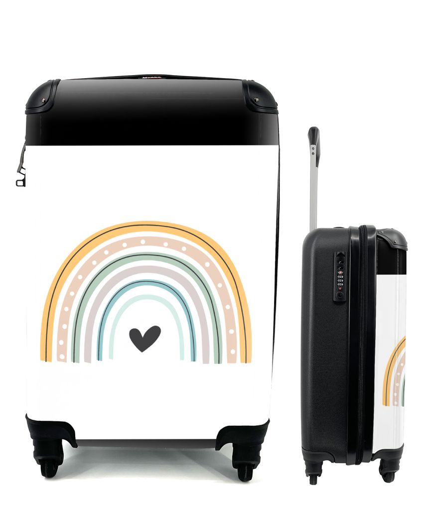 MuchoWow Koffer Handgepäck Trolley Rollkoffer Kleine Reisekoffer mit 4 Rollen - Regenbogen - Herz - Tupfen - Pastell - Kinder - Cabin Size < 55x...