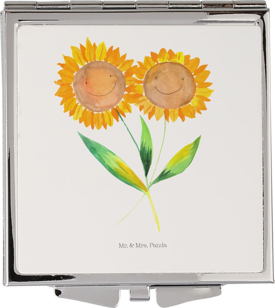 Mr. & Mrs. Panda Taschenspiegel klappbar Blume Sonnenblume - Weiß - Geschenk, Beste Freundin, Frauen Spiegel, Vertrauen, Zusammen, Garten, Klappba...