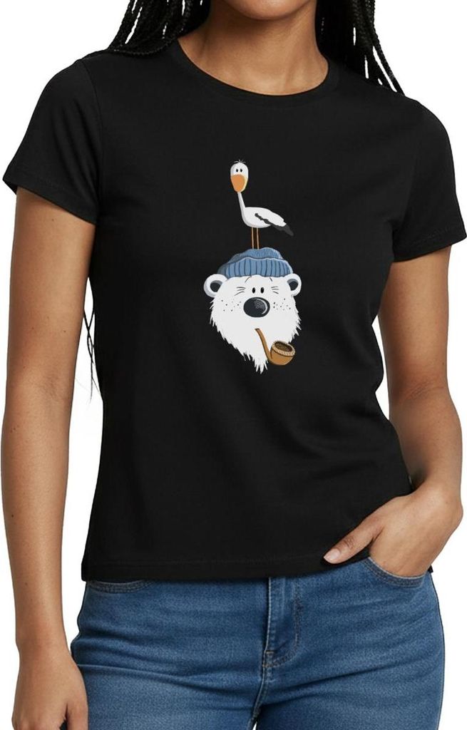 Spreadshirt Bär Mit Möwe Nordsee Frauen T-Shirt, XL, Schwarz