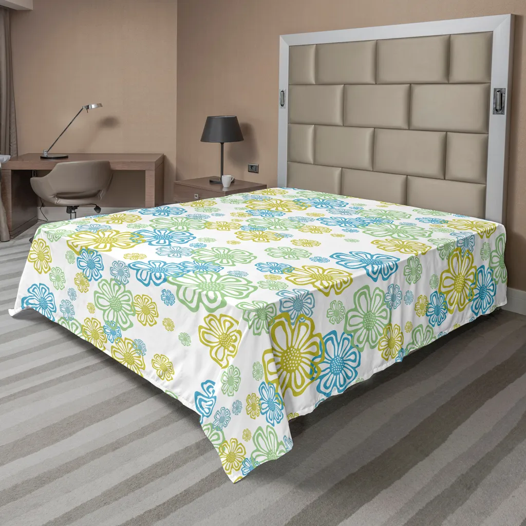 Drap de lit supérieur motif floral infini, grand drap plat coton