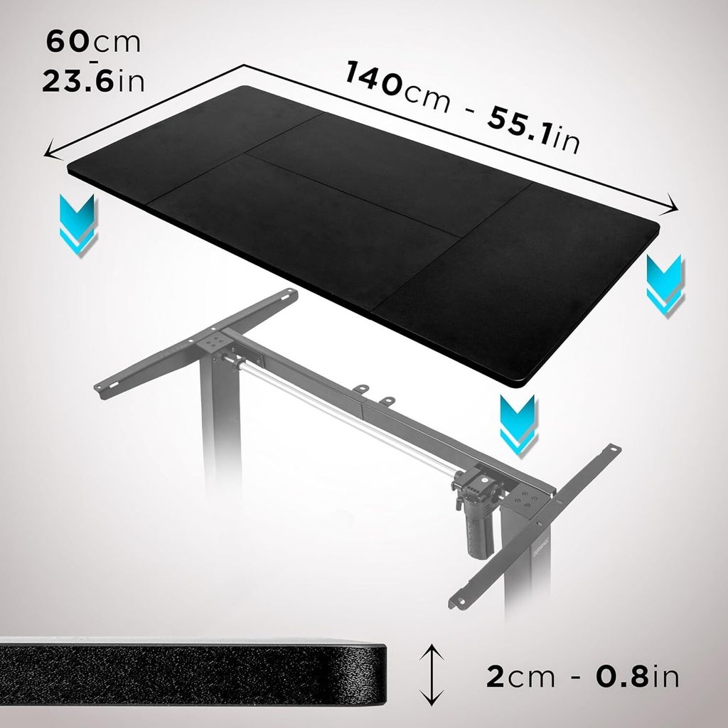 Duronic TT140 GY Superficie per scrivania in piedi 140 x 60 x 2 cm | Compatibile con la maggior parte delle strutture di seduta | Ideale per la casa o l' ufficio