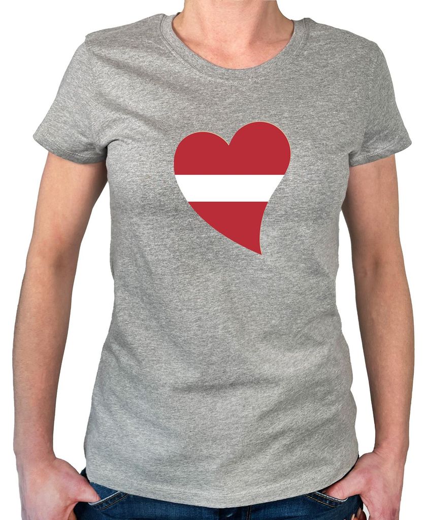 Huuraa Damen T-Shirt Lettland Flagge Herz XS Sport Grey Bio Baumwolle Fairtrade Damenshirt Geschenkidee