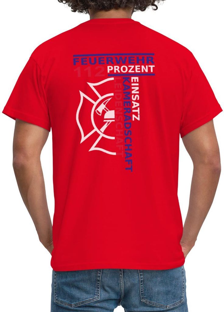 Spreadshirt Feuerwehr 112 Prozent Beruf Männer T-Shirt, M, Rot