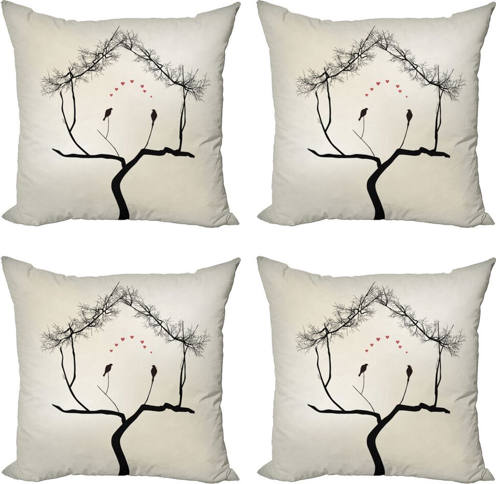 ABAKUHAUS Baumhaus Kissenbezug Set (4 Stück), Love Birds Ast, Moderner Doppelseitiger Digitaldruck, 60 cm x 60 cm, Grau, Grau, Gelb
