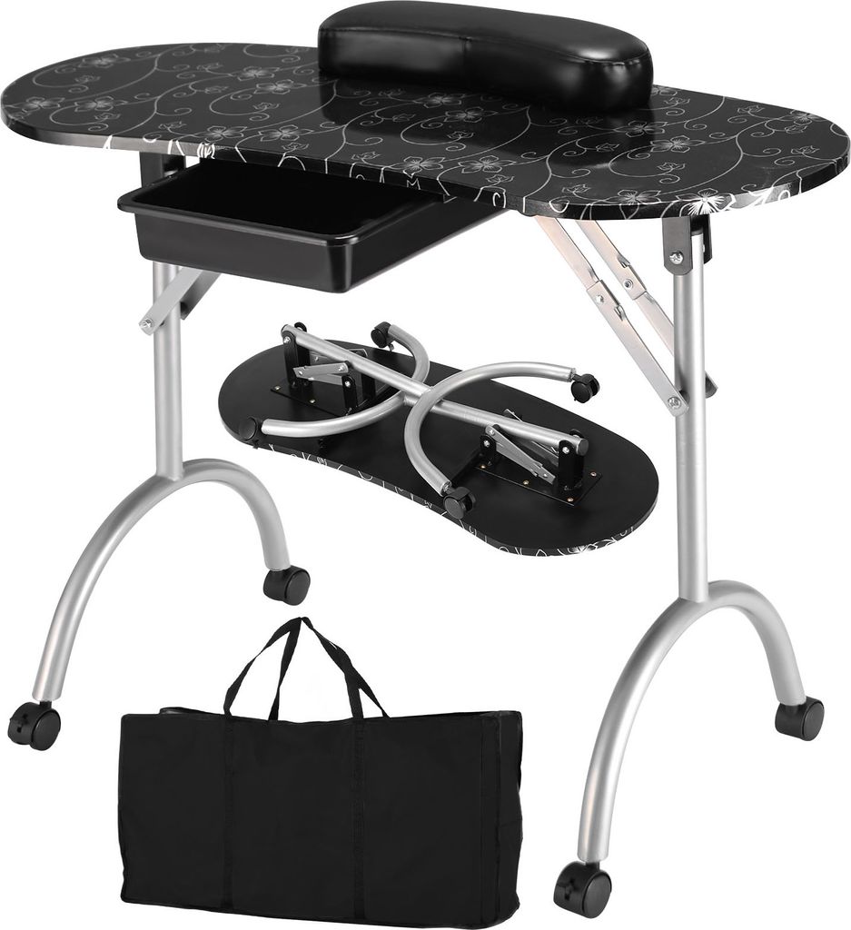 COSTWAY Maniküretisch inkl. Handgelenkauflage, tragbare Nageltisch Kosmetiktisch, Mobilesmanikürtisch Workstation mit Tasche 90 x 37 x 69cm