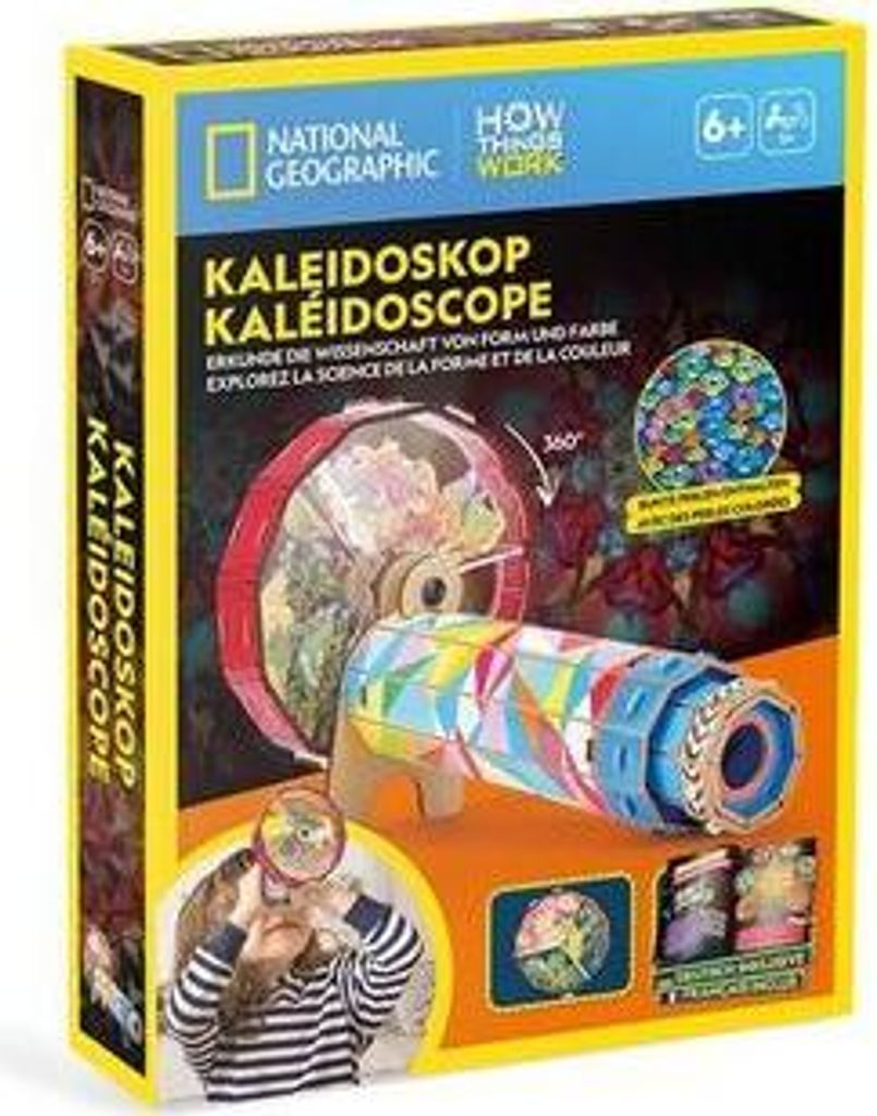 Großes Kaleidoskop zum Selbstbauen für Kinder, befüllbar, mit Begleitbuch