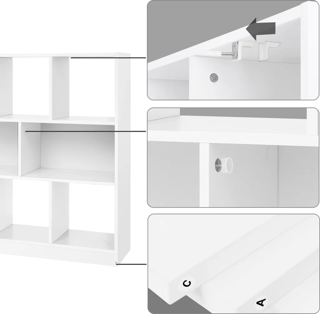 Bibliothèque étagère bois blanc chêne avec compartiments ouverts