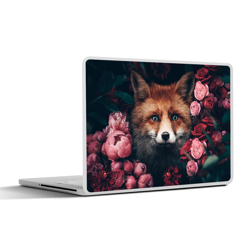 MuchoWow Laptop Aufkleber Sticker Cover Fuchs - Blumen - Tiere 25x18 cm - Laptop-Deko