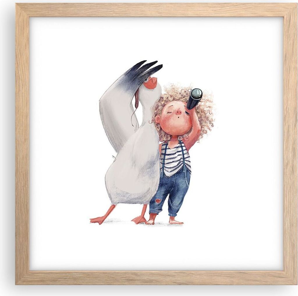 Gerahmtes Poster - Rahmen in heller Eiche - Albatros Kind Bild - 30x30 cm - Wand Bild - Wanddeko - Wandbilder - Kunstposter - Wandposter - Bilderra...
