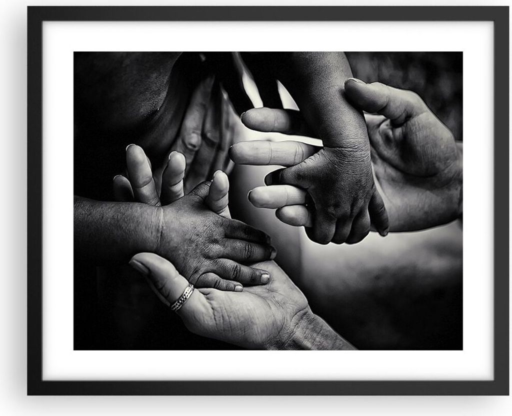 Gerahmtes Poster - Schwarzer Rahmen - Hände Toleranz Gemeinschaft - 50x40 cm - Wand Bild - Wanddeko - Wandbilder - Kunstposter - Wandposter - Bild...