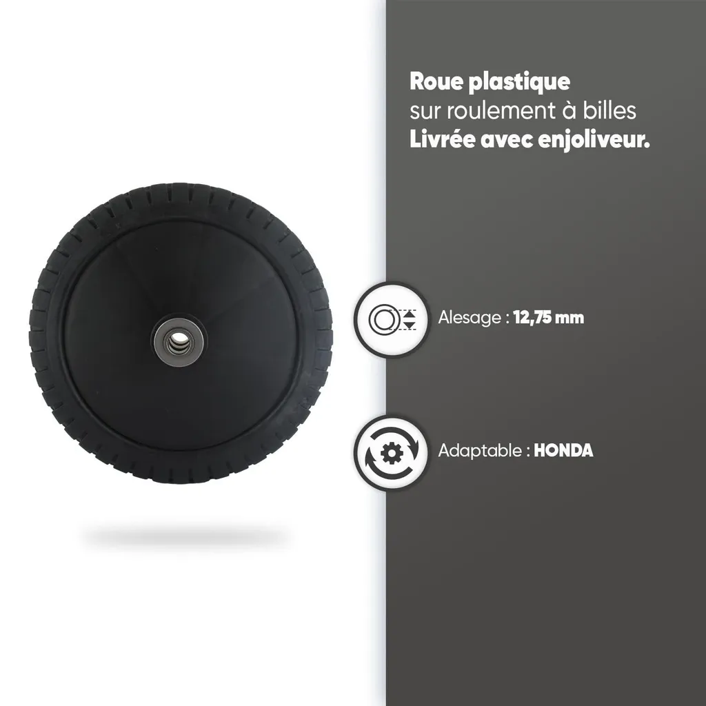 Roue de secours pour tondeuse HONDA Ø 200 mm - Axe 12,75 mm robuste