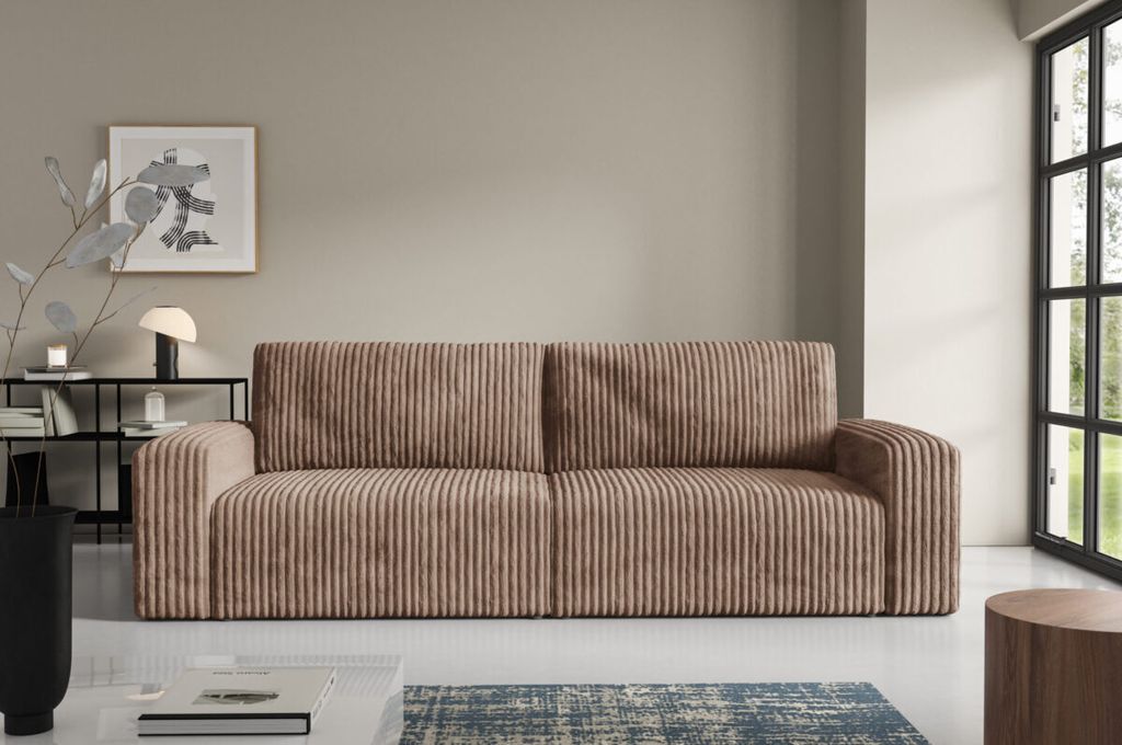 Furnisell Cord Schlafsofa Sofa mit Bettkasten "FANO", Braun