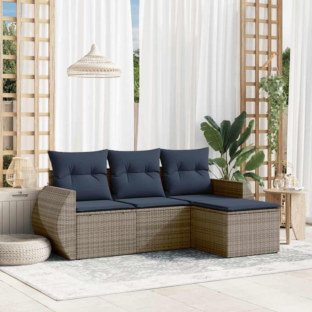 Maison Exclusive - 4-teiliges Gartensofa-Set mit Kissen, grau, Polyrattan