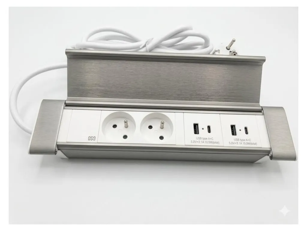 Bloc tiroirs encastrable 2 compartiments avec chargeur USB A et C - 2