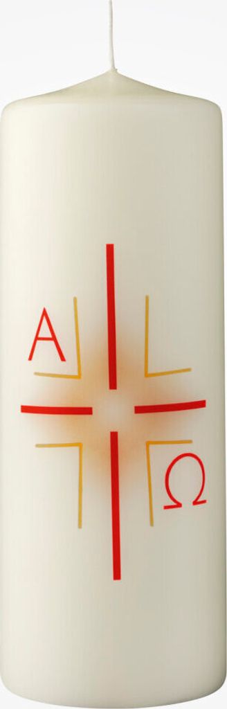 Hausosterkerze, Ostertischkerze Kreuz, Sonne, A+O 160 x Ø 60 mm (Transferdruck)