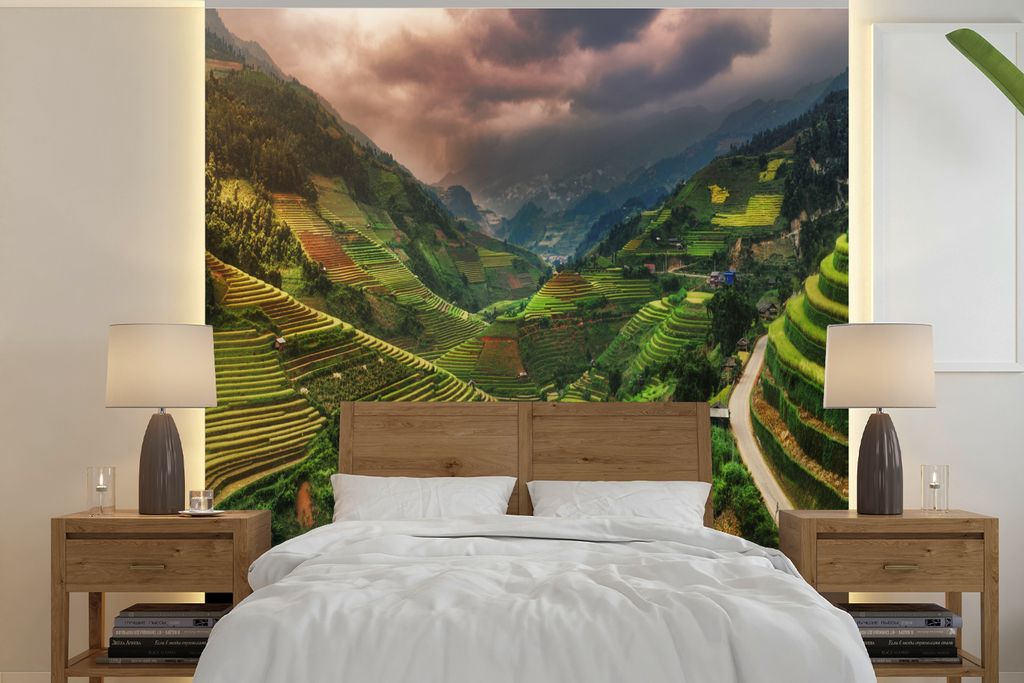 MuchoWow Fototapete für Wohnzimmer oder Schlafzimmer Wandtapete Vinyl Motivtapete Geschichtete Hügel - quadratisch - 350x350 cm - Schlafzimmert...