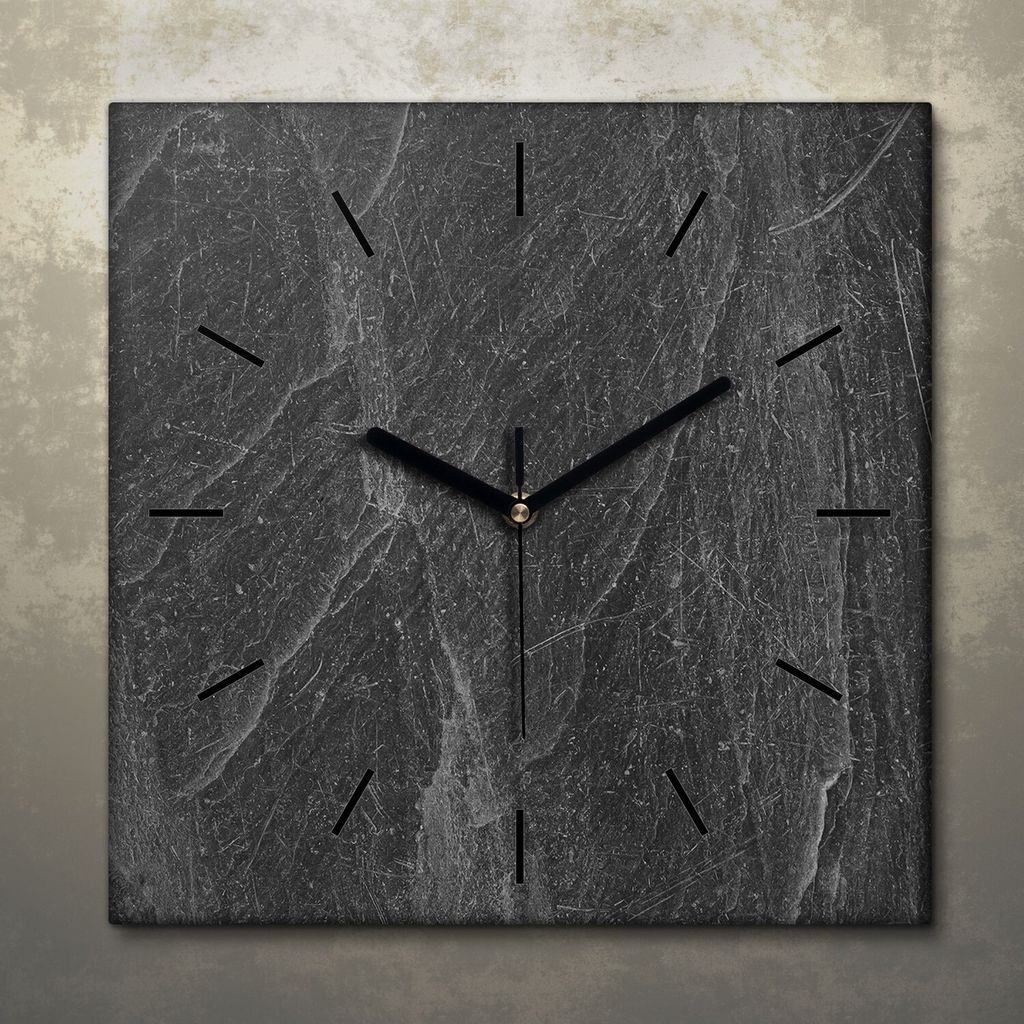 Wohnzimmer Leinwand Uhr Geräuschlos Küche 30x30 Schwarzer Stein, Marmor, Motive, Textur, schwarze Zeiger